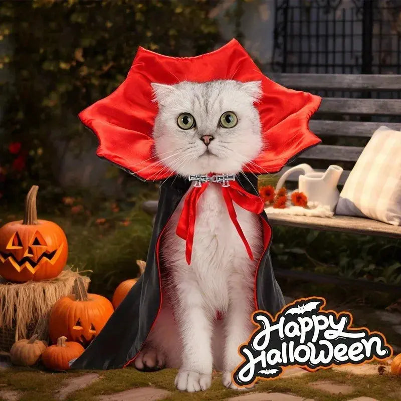 Spooky Halloween Vampire Couture for Cats Perfect Parties and Festivals Halloween Cloak Hat Festival Set Dress up pet clothes - Nova Trendz