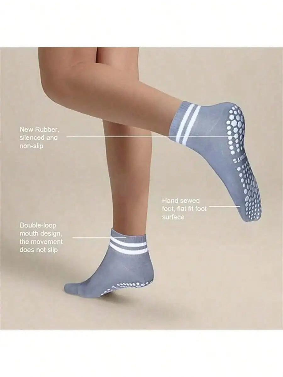 1 Pairs Women's Grip Socks, Non-Slip Pilates Yoga Socks Double Stripe Non-Slip Socks Exercise, Ballet, Sport Socks, Mid-Tube Nova Trendz