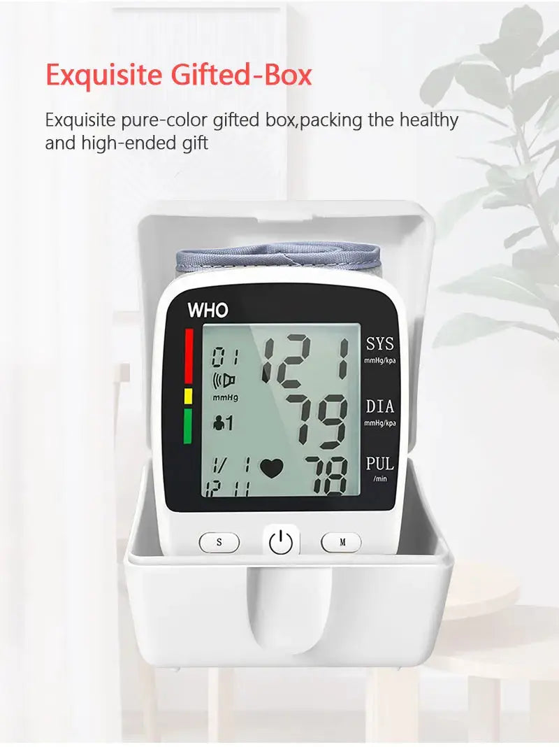 Digital Blood Pressure Monitor Wrist Tensiometer Electronic Sphygmomanometer  Tonometer with LCD, 2 X 90 Memory Rechargeable Nova Trendz