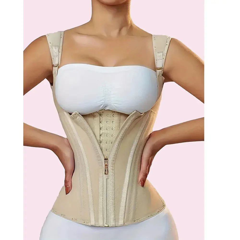 Popular High-Elasticity Court-Style Mesh Waist Cincher Corset Vest with Zipper and Button Closure Vintage Shapewear for Women - Nova Trendz