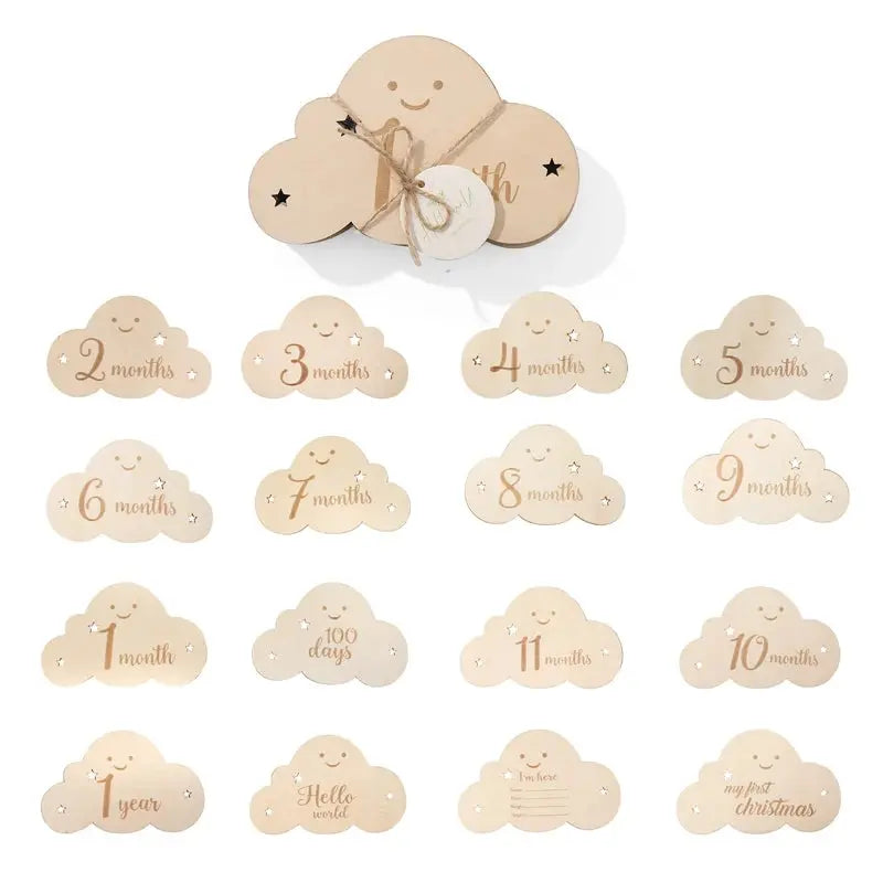 8pc/set Wooden Baby Milestone Card For Newborn Cute Cloud Shape Photography  Props Accessories Month Cards Sticker Newborn Gifts Nova Trendz