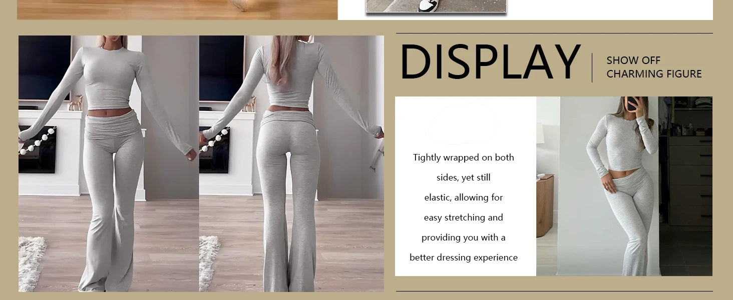 Women's Yoga Two-Piece Set Long-Sleeve Wide-Leg Activewear Set Casual Home Yoga Set Coordinated Set Nova Trendz