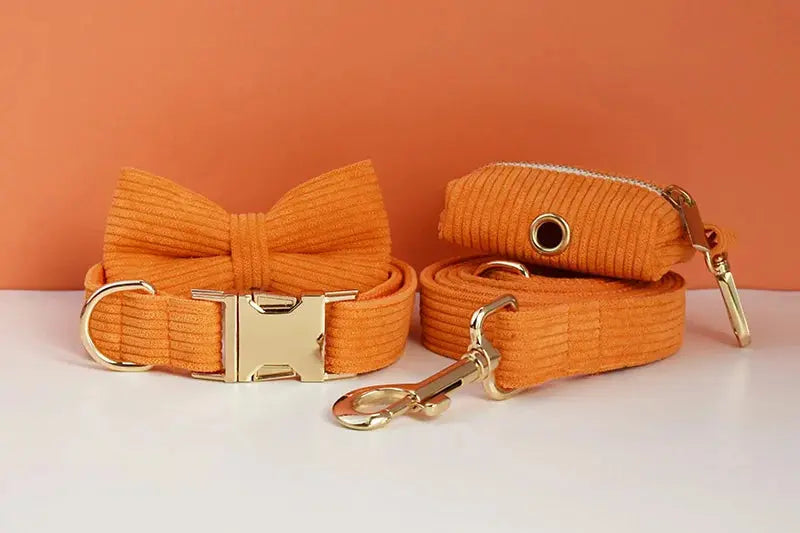 Orange Corduroy Dog Collar And Leash Set For Dogs Custom Engraved Nameplate Pet Supplies Dog Leash Corduroy11 Nova Trendz
