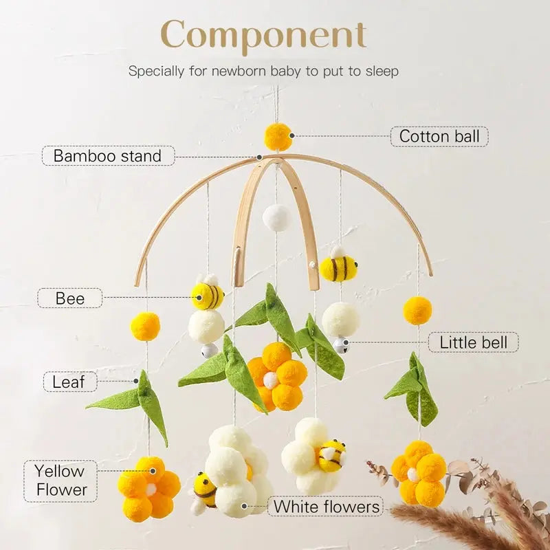 Baby Rattle Toys 0-12Months Newborn Wooden Crib Mobile Bee Toy Music Box Bed Bell Hanging Toy Holder Bracket Bed Bell Baby Gifts - Nova Trendz