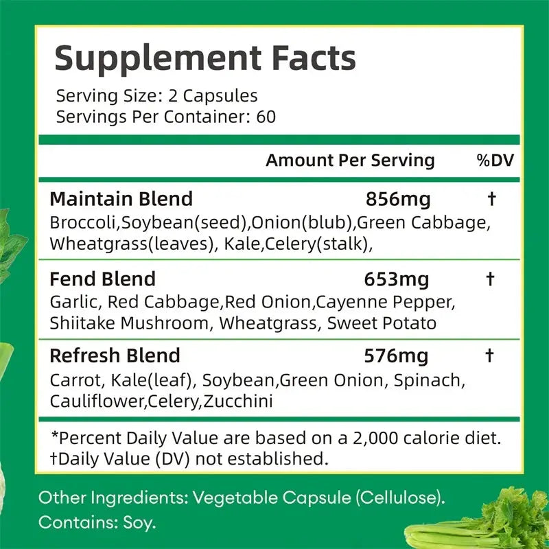 Veggies Supplement Filled with Vitamins and Minerals Promote Antioxidants Increase Immune Defense Nova Trendz