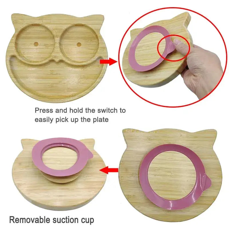 5Pcs Bamboo Bowl Plate For Kid Personalized Name Baby Feeding Set Bamboo Tableware Owl Plate Bowl With Spoon Silicone Baby Stuff Nova Trendz