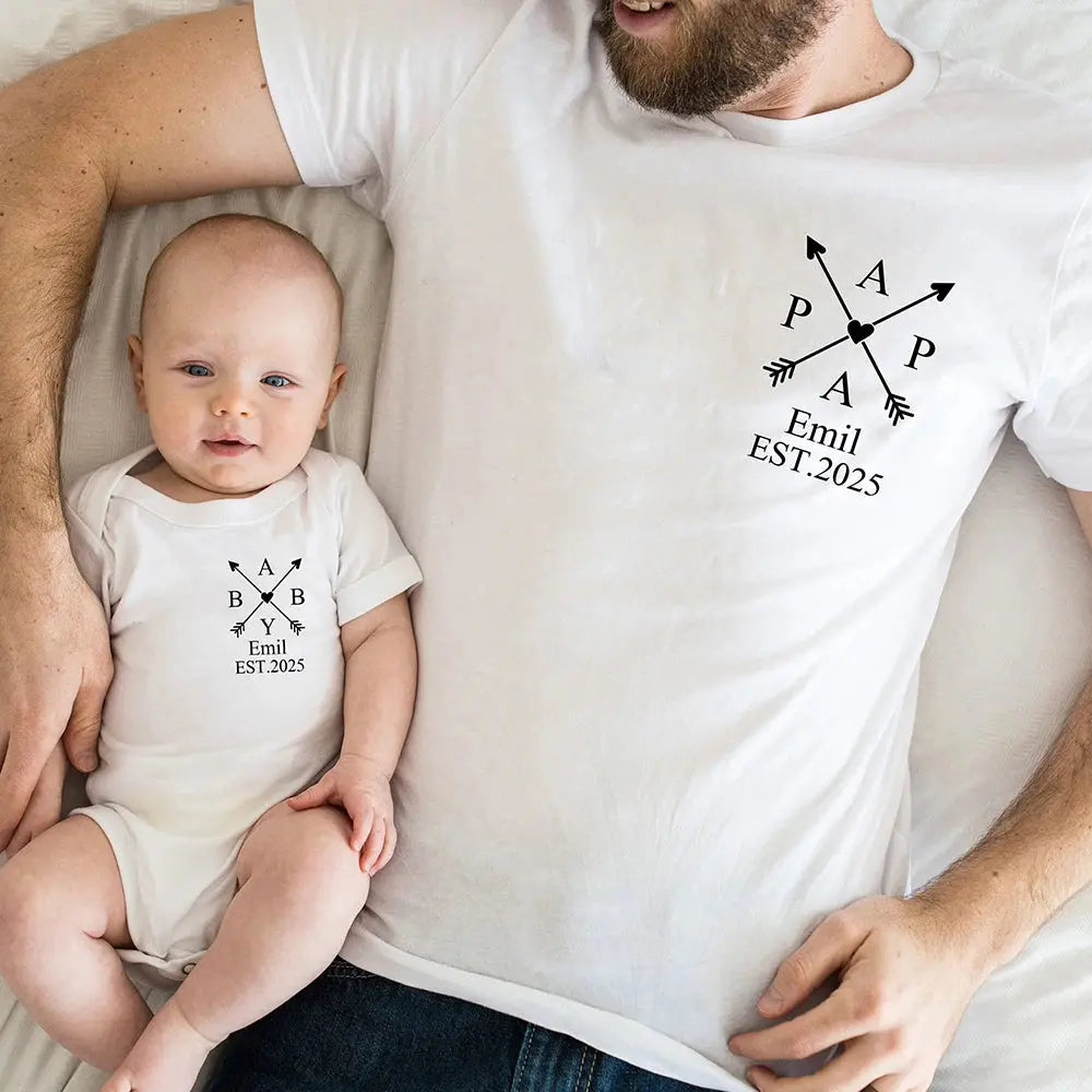 Daddy and Me Outfit Matching Personalized Dad T-shirt and Baby Bodysuit Gift for Father's Day Daddy Baby Family Look Nova Trendz