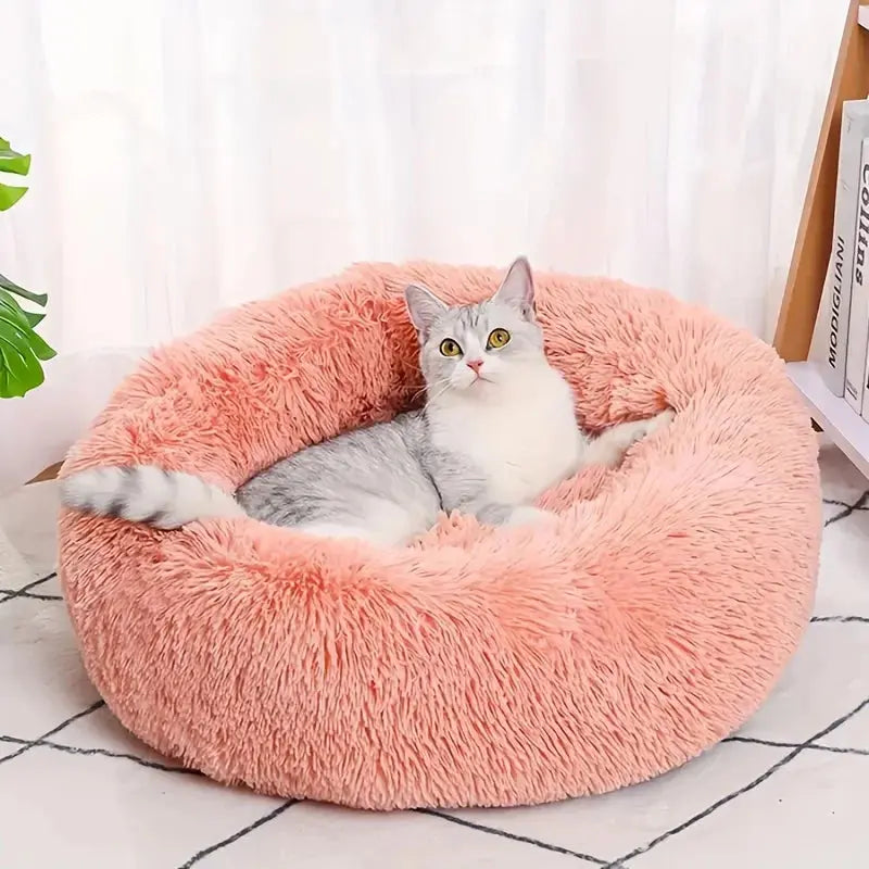1PC comfortable striped plush pet bed, suitable for cats and dogs,warm,deep sleep round nest,filling,gray,soft,indoor - Nova Trendz
