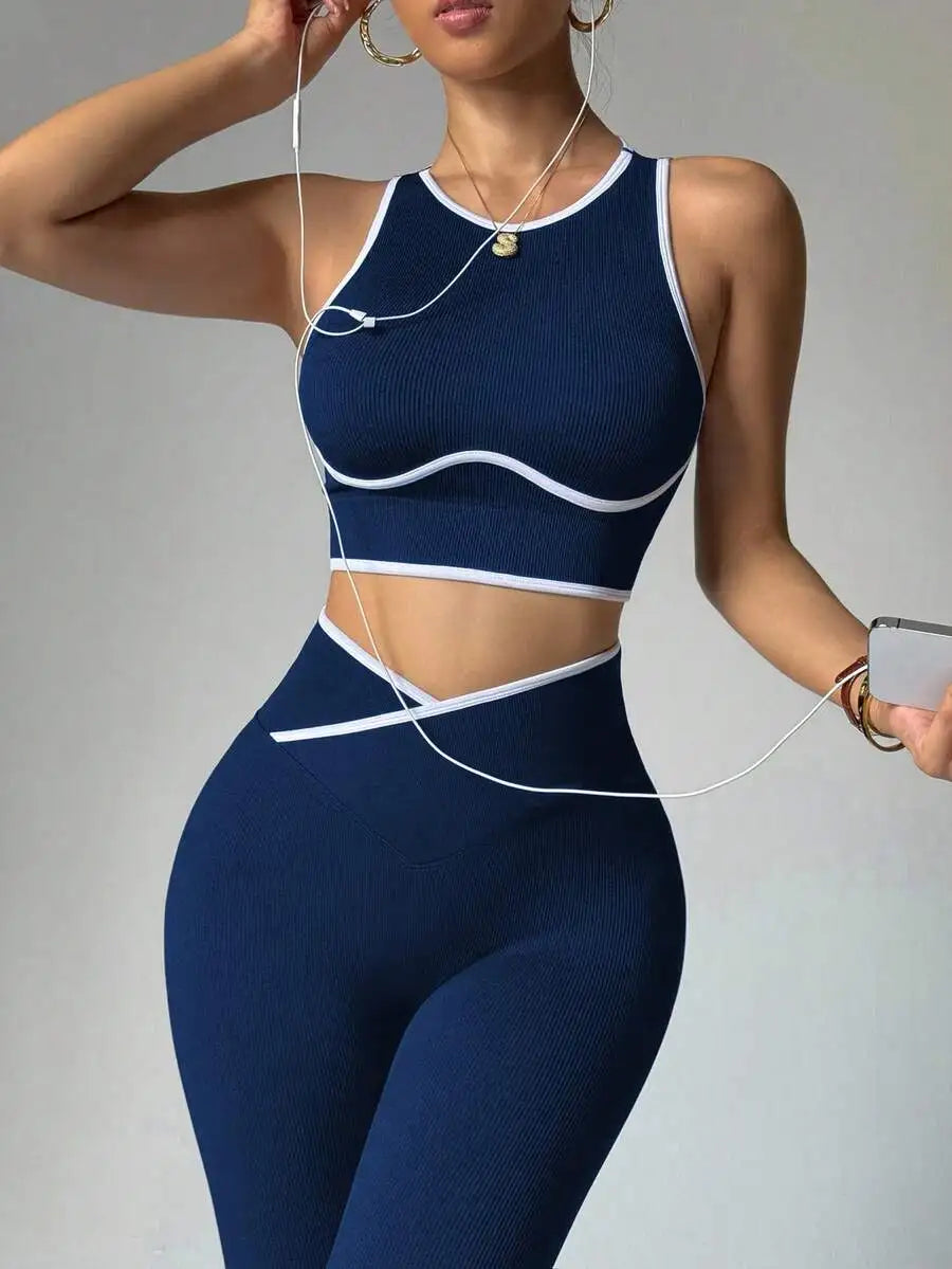 Contrast Trim Hollow Back Camisole And Leggings 2 Piece Sports Suit Breathable Slim Fitness Yoga Workout Tracksuit For Women Nova Trendz