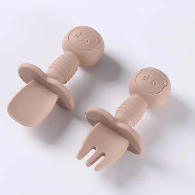 2pcs Food Grade Children Wooden Handle Silicone Spoon Fork Cutlery Baby Training Complementary Food Spoon BabyFeeding Spoon Fork Nova Trendz