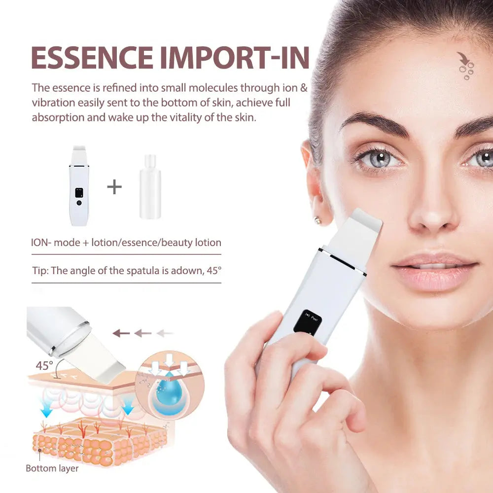 Skin Scrubber Ultrasonic Facial Machine for Home Use Spatula for Blackhead Remover Shovel Peeling Pore Cleaner Face Lift Massage - Nova Trendz