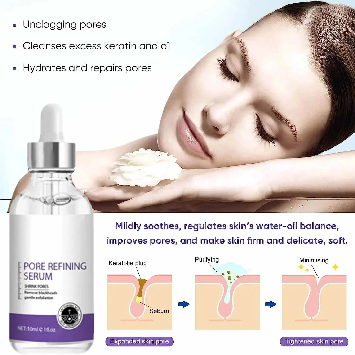 Pore Shrinking Serum Face Removing Large Pores Tightening Repairing Facial Pore Minimizing Essence Skin Care Beauty Firm skin Nova Trendz