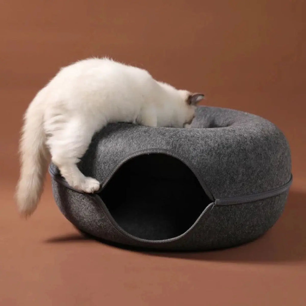 Felt Donut Bed for Cats House With Breather Hole Dog Bed Interactive Play Toys for Cats to Hide 2 in 1 Tunnel for Cats Bed - Nova Trendz