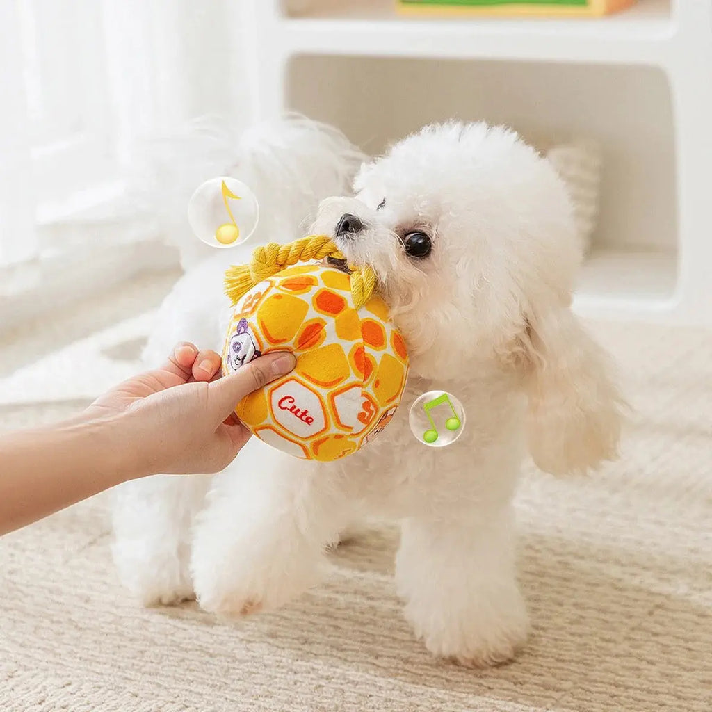 Pet Interactive Bell - ringing Plush Chew Ball for Dogs - with Rope Knot, PP Cotton Filling, Solve Boredom & Teethin - Nova Trendz