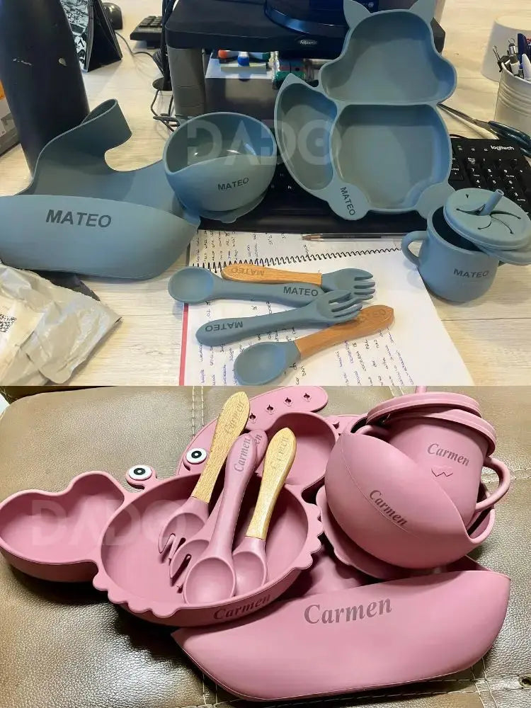 Customized Baby Silicone Feeding Set with Suction Cup Personalized Name Dish Divided Plate Bowl Spoon Cute Kid Eating Tableware Nova Trendz