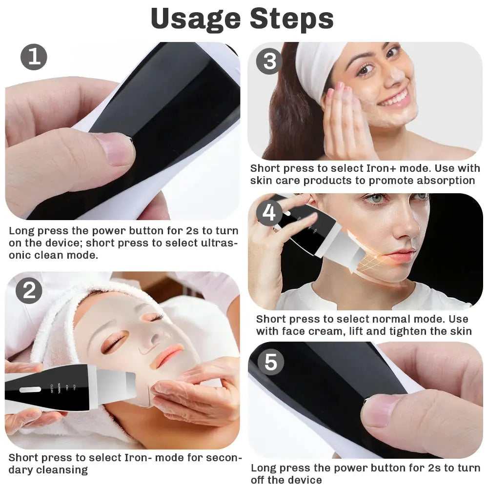 Skin Scrubber Ultrasonic Facial Machine for Home Use Spatula for Blackhead Remover Shovel Peeling Pore Cleaner Face Lift Massage - Nova Trendz