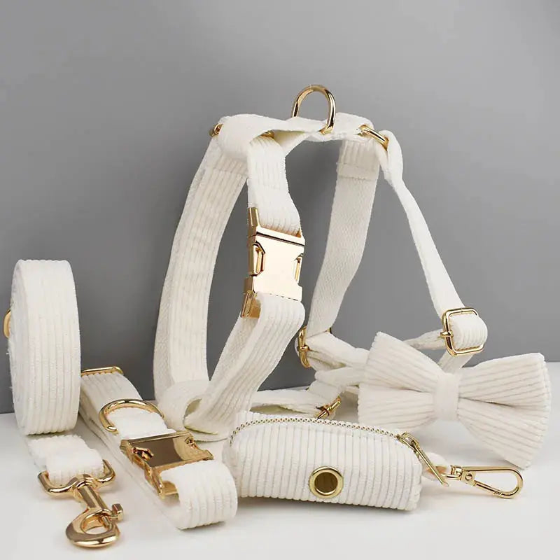 White Corduroy Dog Collar And Leash Set For Dogs Custom Engraved Nameplate Pet Supplies Dog Leash Corduroy12 Nova Trendz