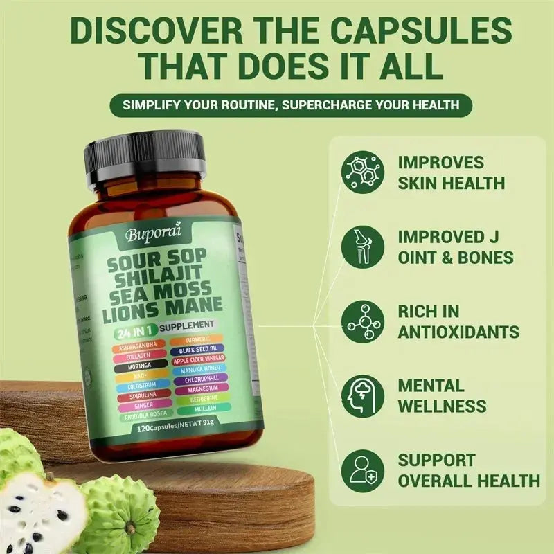 24-In-1 Soursop Supplement - Boosts Energy, Cell Support & Regeneration, Antioxidants, Improve Skin Health, Skin Vitality Nova Trendz