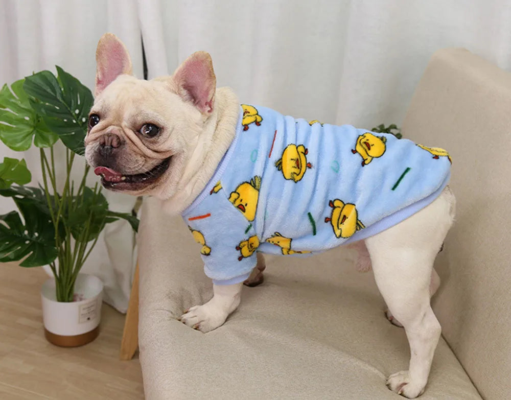 Warm Dog Clothes Cute Print Puppy Pet Clothing French Bulldog Hoodie Winter Dog Pajamas Sweater Coat for Small Medium Dogs Cats