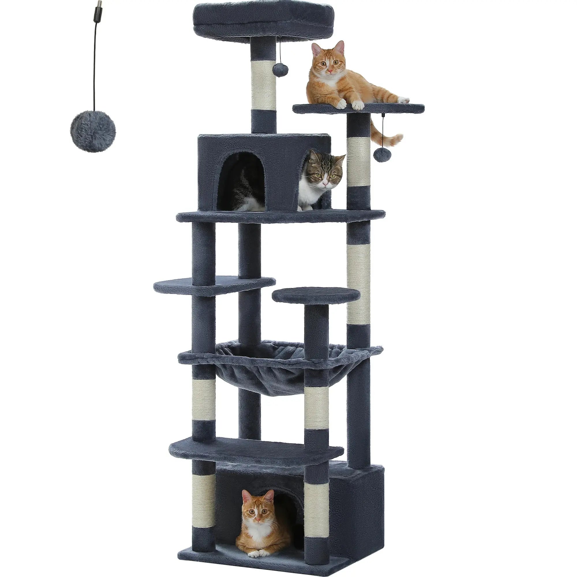 184cm Large Cat Tree and Tower for Indoor Cats With Sisal-Covered Scratching Posts Spacious Hammock Padded Perches and Condos Nova Trendz