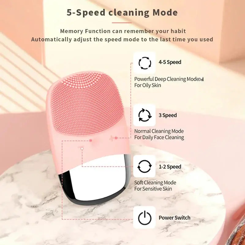 Electric Facial Cleansing Brush Silicone Sonic Face Cleaner Deep Pore Cleaning Skin Massage Intelligent Cleansing Brush Device - Nova Trendz