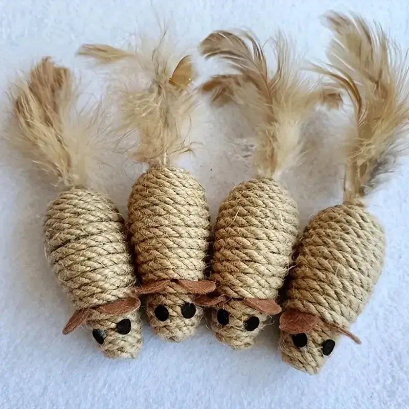 1/4pcs Sisal False Mouse Cat Toy Bite Resistance Stuffed Toy Interactive Cat Toy Simulation Mice Kitten Self-Playing Plush Toys - Nova Trendz