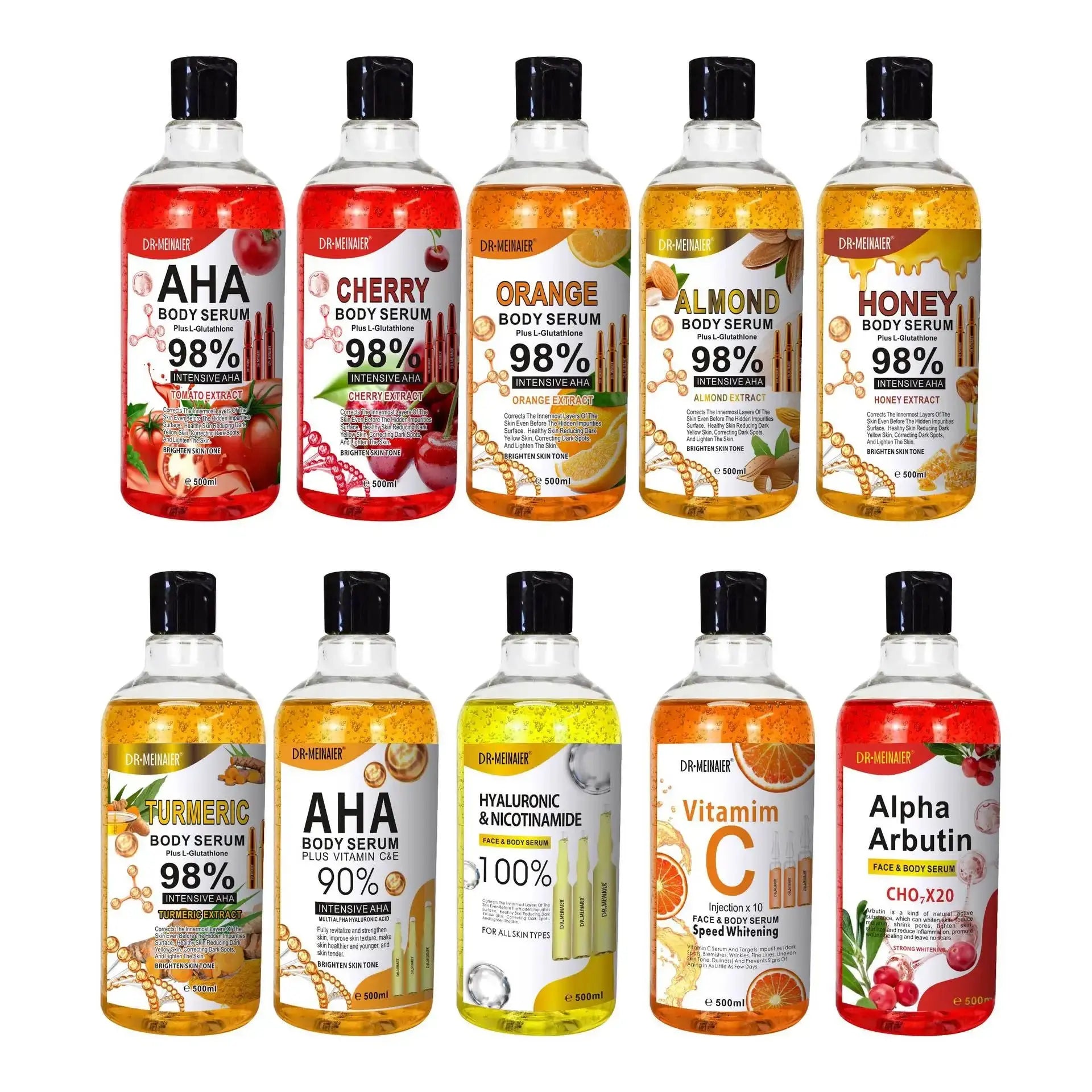 500ML Vitamin C AHA HYALURONIC& NICOTINAMIDE Face Serum Moisturizing Lightening Body Cream Honey&Almonds Nova Trendz