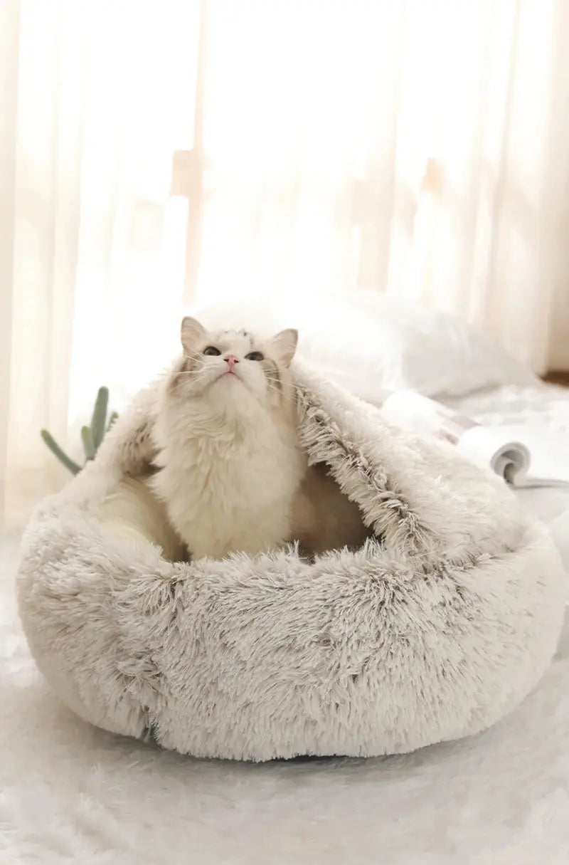 Soft Plush Pet Bed with Cover Round Cat Bed Pet Mattress Warm   Cat Dog  Sleeping Nest Cave for Small Dogs kitten - Nova Trendz