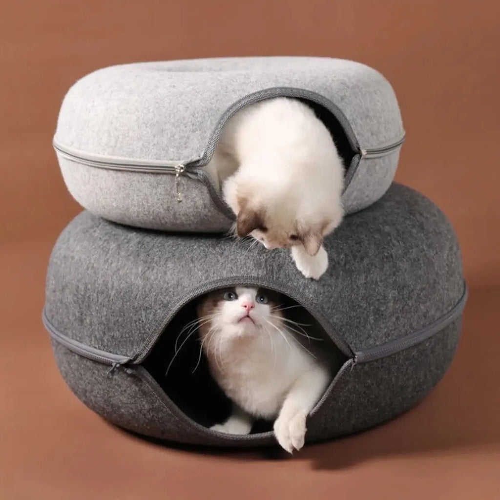 Felt Donut Bed for Cats House With Breather Hole Dog Bed Interactive Play Toys for Cats to Hide 2 in 1 Tunnel for Cats Bed - Nova Trendz