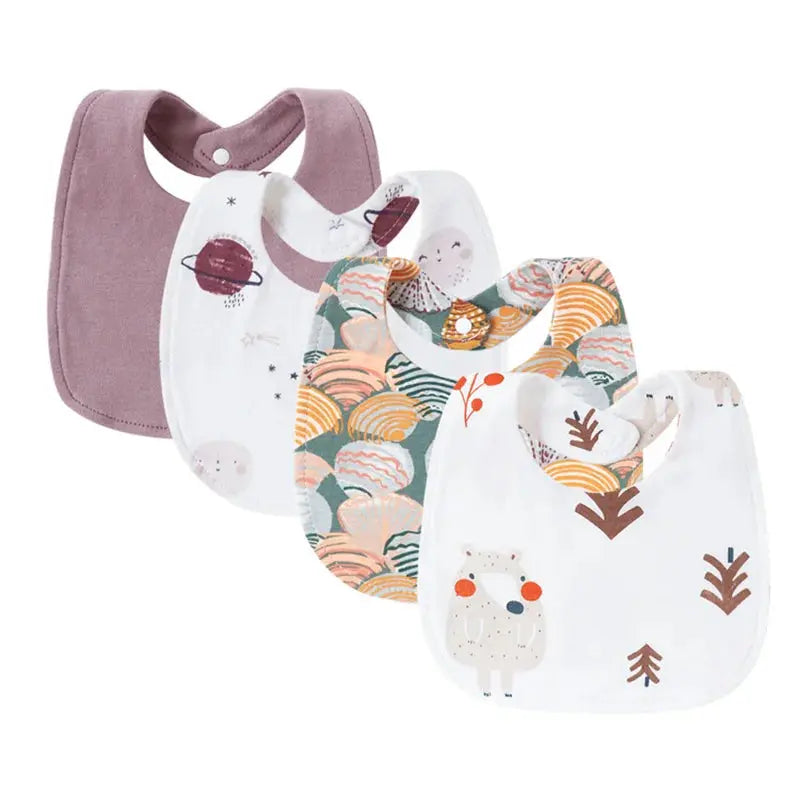 4pcs/lot Baby Bibs Set Flower Animal Printed Burp Cloths Cotton Infant Feeding Swallow Towel Boys Girls Care Items Universal Nova Trendz