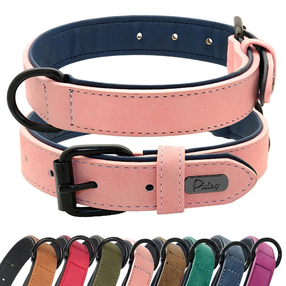 PU Leather Dog Collar Soft Padded Dog Collars Necklace Adjustable Pet Necklace For Small Medium Large Dogs Pitbull Labrador Pug Nova Trendz