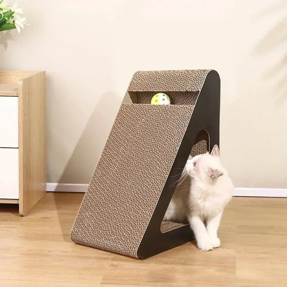 2 in 1 Cat Scratcher Cardboard Triangles Shaped Cat Scratching Board With Ball Wear-resistant Cat Clawing Board For Indoor Cat Nova Trendz