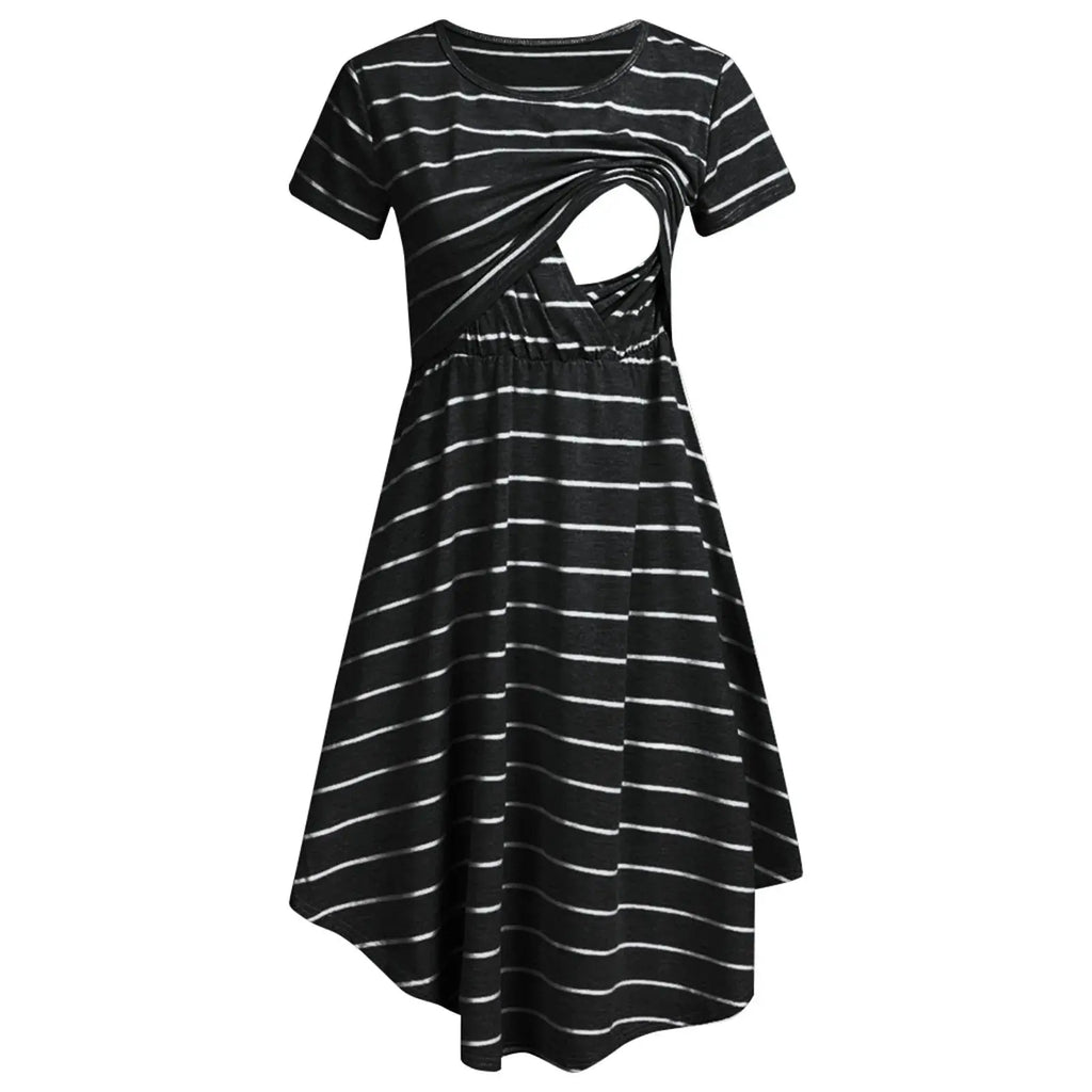 Summer Maternity Care Striped Dresses Women Maternity Casual Striped Short Sleeve Nursing Dress Clothes For Pregnant Women Nova Trendz