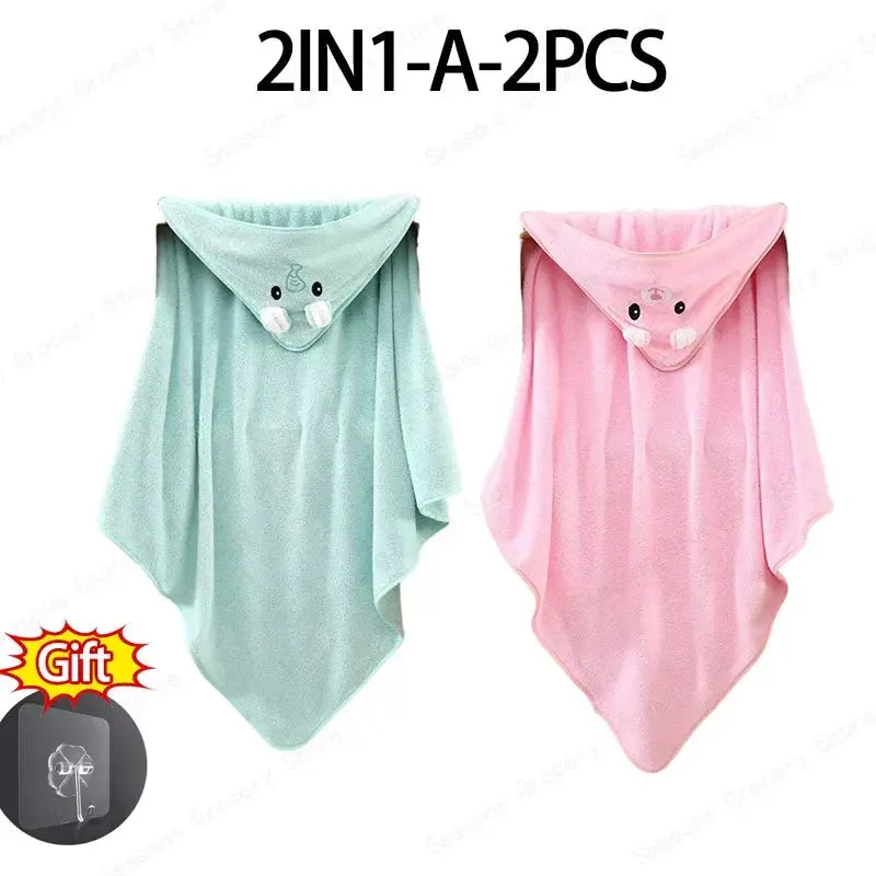 Hooded Coral Velvet Baby Bath Towel Cartoon Baby Elephant Wrap Blanket Super Absorbent Warm Bathrobe Newborn Baby Bath Towel Nova Trendz