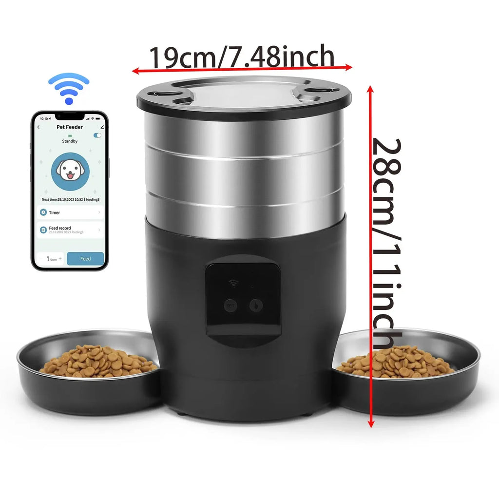 4.5L Button WiFi Automatic Cat Feeder Includes Two Stainless Steel Bowls Smart Pet Cat and Dogs Food Dispenser Feeder Pet Feeder - Nova Trendz