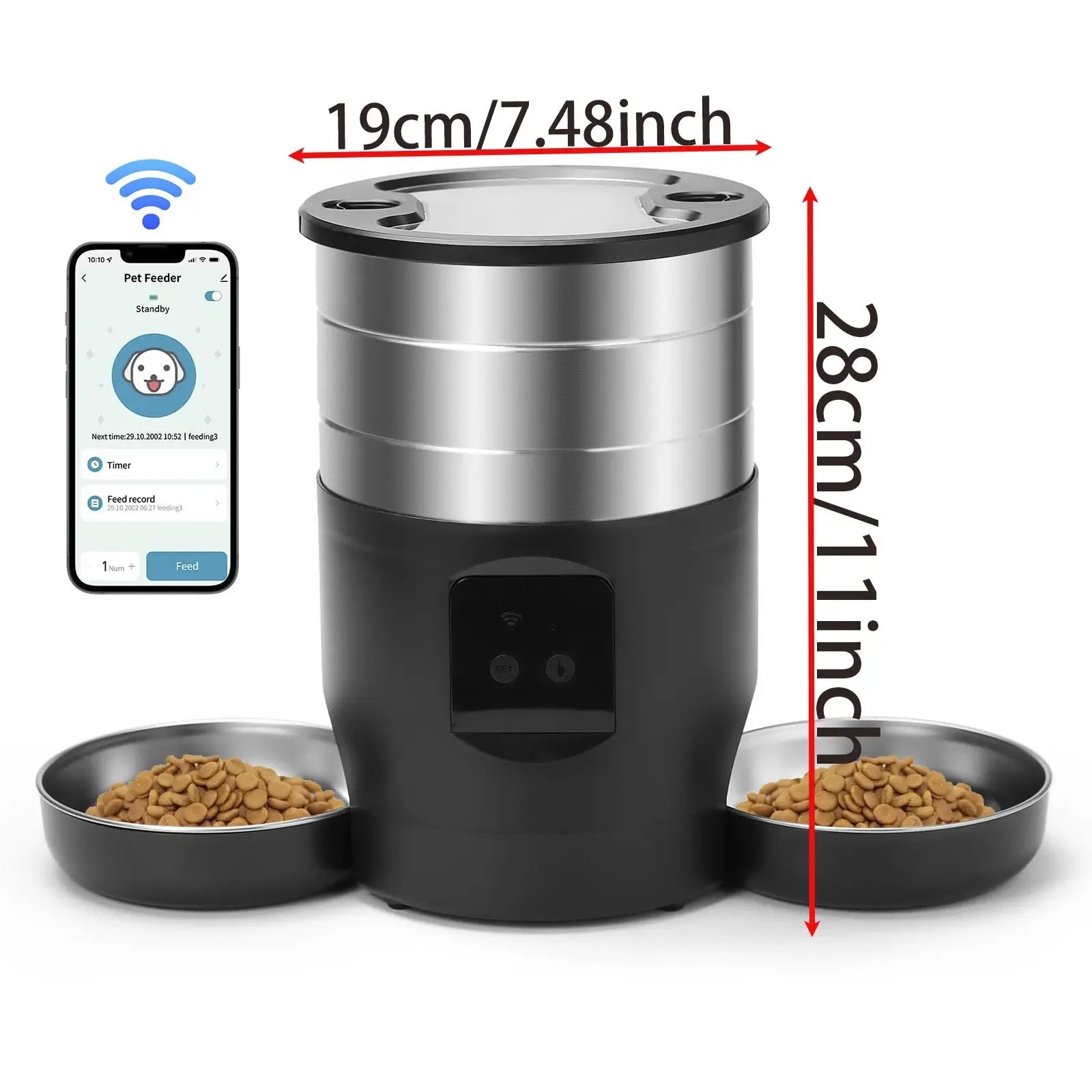 4.5L Button WiFi Automatic Cat Feeder Includes Two Stainless Steel Bowls Smart Pet Cat and Dogs Food Dispenser Feeder Pet Feeder - Nova Trendz