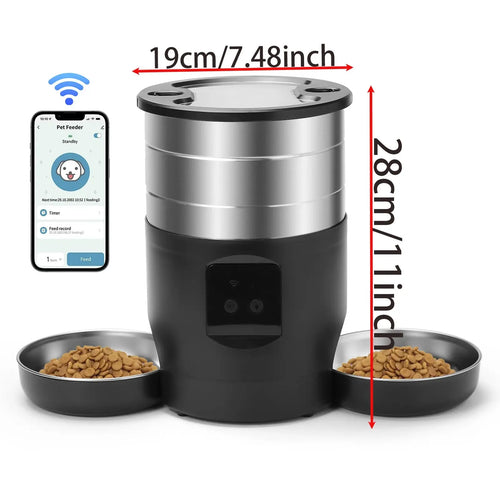4.5L Button WiFi Automatic Cat Feeder Includes Two Stainless Steel Bowls Smart Pet Cat and Dogs Food Dispenser Feeder Pet Feeder - Nova Trendz