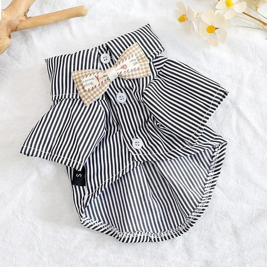 Fashion Pet Dog Clothes Bowknot Striped Shirts for Cat Dogs Cosplay Clothing Thin Summer Pet Costume Chihuahua Pet Supplies