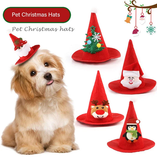 Pet Dog Cat Santa Hat Christmas Costume Accessories Small Dogs Cats Winter Warm for Holloween Holiday Christmas Party Photos