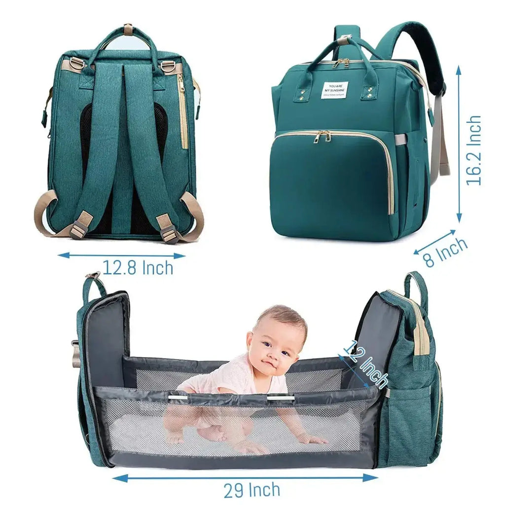 3 In 1 Diaper Bag Backpack Foldable Baby Bed Waterproof Travel Bag with USB Charge Diaper Bag Backpack with Changing Bed 3 types Nova Trendz