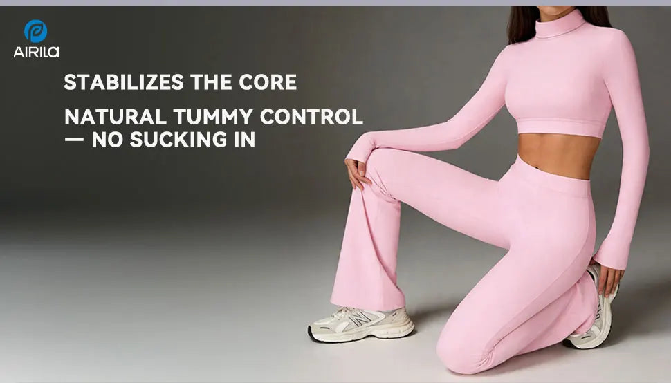 Women's Turtleneck Long Sleeve Yoga Set Back Cutout Flare Pants with Removable Pads Tummy Control Butt Lifting Gym Outfit Nova Trendz