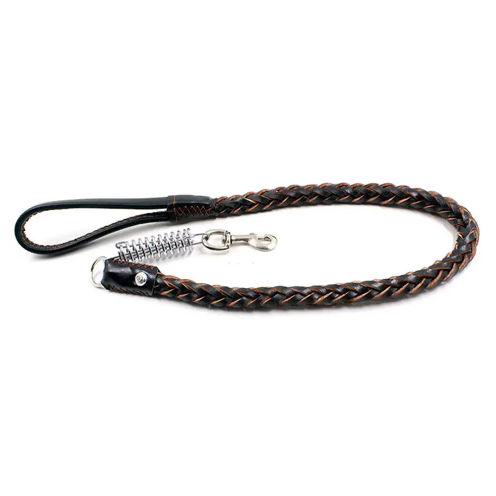 Leather Dog Leash for Large Dogs Strong Leather Braided Dog Leash with Buffer Spring Pet Traction Rope for German Shepherd Dog - Nova Trendz