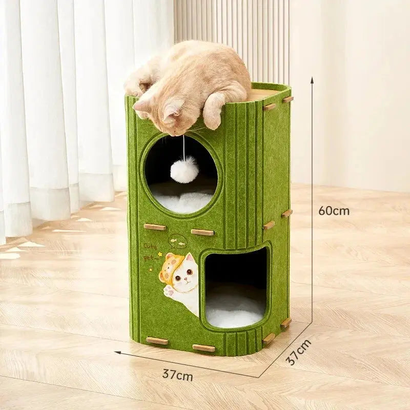 Multi-layer Cat House for Indoor Cats Pet Climbing Frame Integrated Cat Tree Double-layer Scratching Board Enclosed Cat House Nova Trendz
