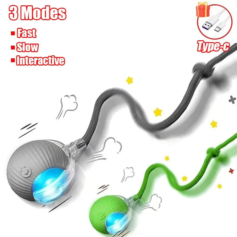 New Cat Interactive Ball Toy Automatic Rolling Ball Faux Tail Rechargeable Smart Pet Electric Toy Dog Cat Training Imitate Mouse - Nova Trendz