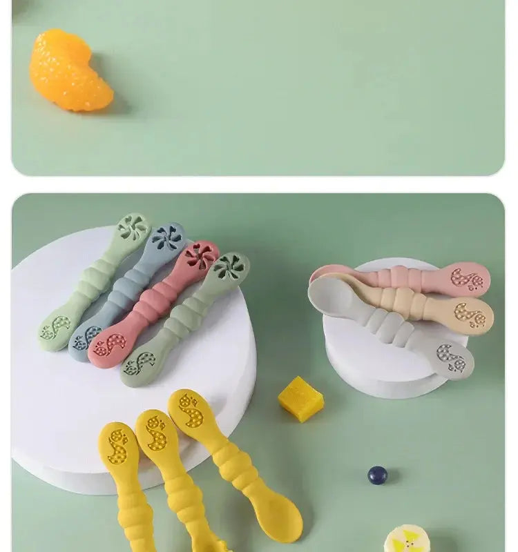 3PCS Silicone Spoon Fork For Baby Utensils Set Feeding Food Toddler Learn To Eat Training Soft Fork Cutlery Children's Tableware Nova Trendz