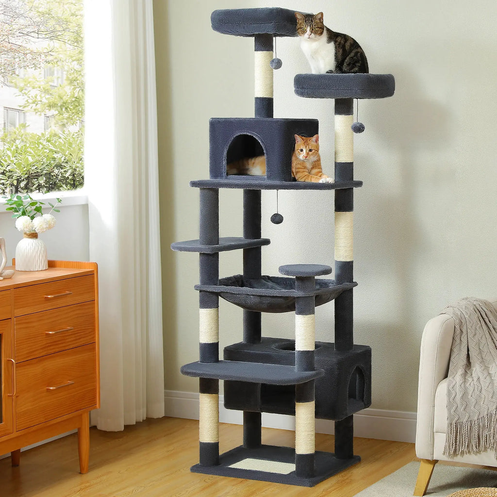184cm Large Cat Tree and Tower for Indoor Cats With Sisal-Covered Scratching Posts Spacious Hammock Padded Perches and Condos Nova Trendz