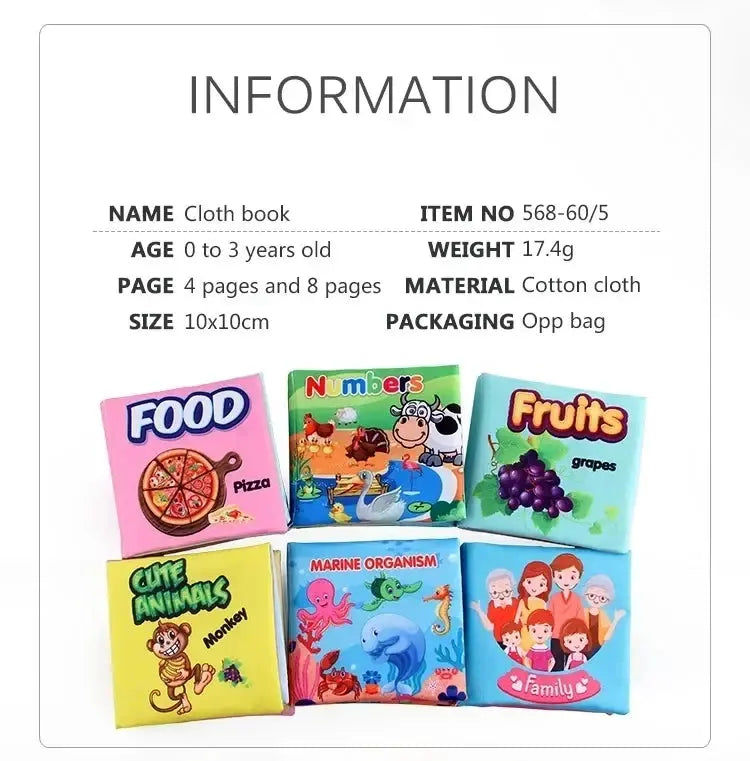Baby Cloth Books Enlightenment Early Educational Toys Kids Fruits Animal Numbers Food Cognitive Book for Toddlers 12-72 Month Nova Trendz