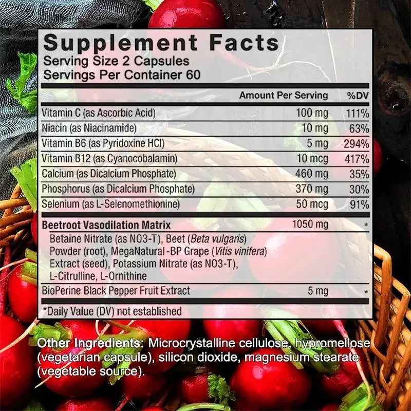 Organic Beet Root Powder Extract + Black Pepper, Vitamin and Mineral Supplement, Blood Circulation, Blood Pressure Health Nova Trendz
