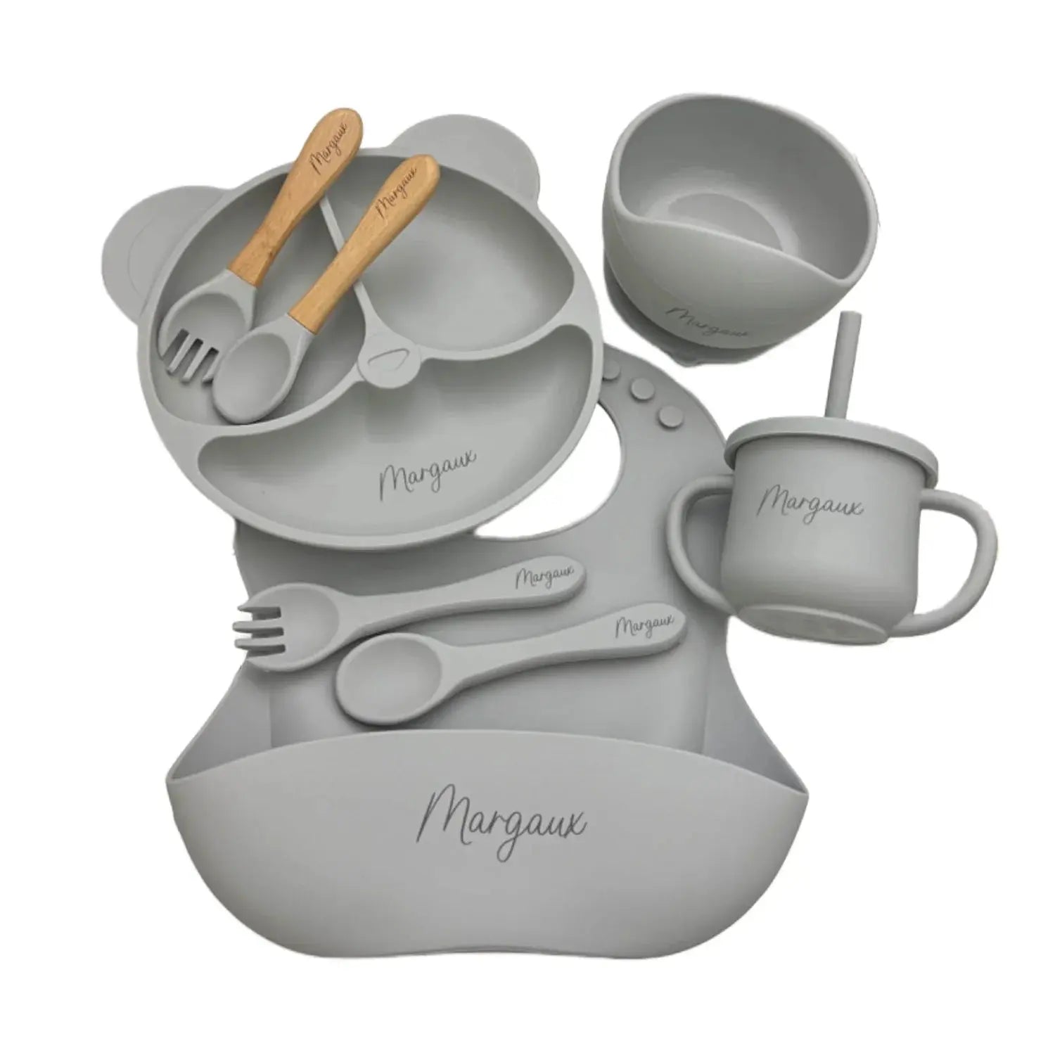 Customized Baby Silicone Feeding Set with Suction Cup Personalized Name Dish Divided Plate Bowl Spoon Cute Kid Eating Tableware Nova Trendz