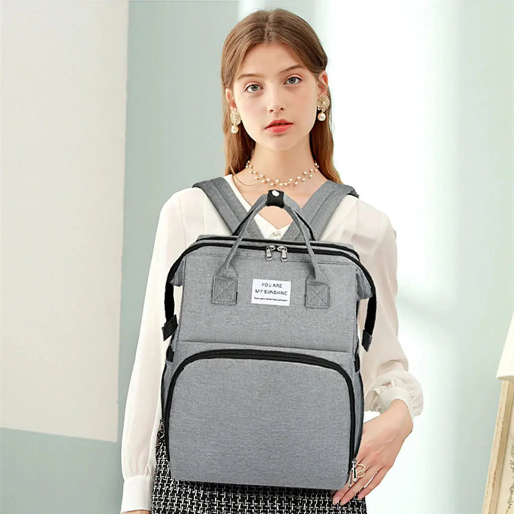 Foldable bed diaper bag with changing station insulated pocket and large capacity Multifunctional Double shoulder mommy bag Nova Trendz